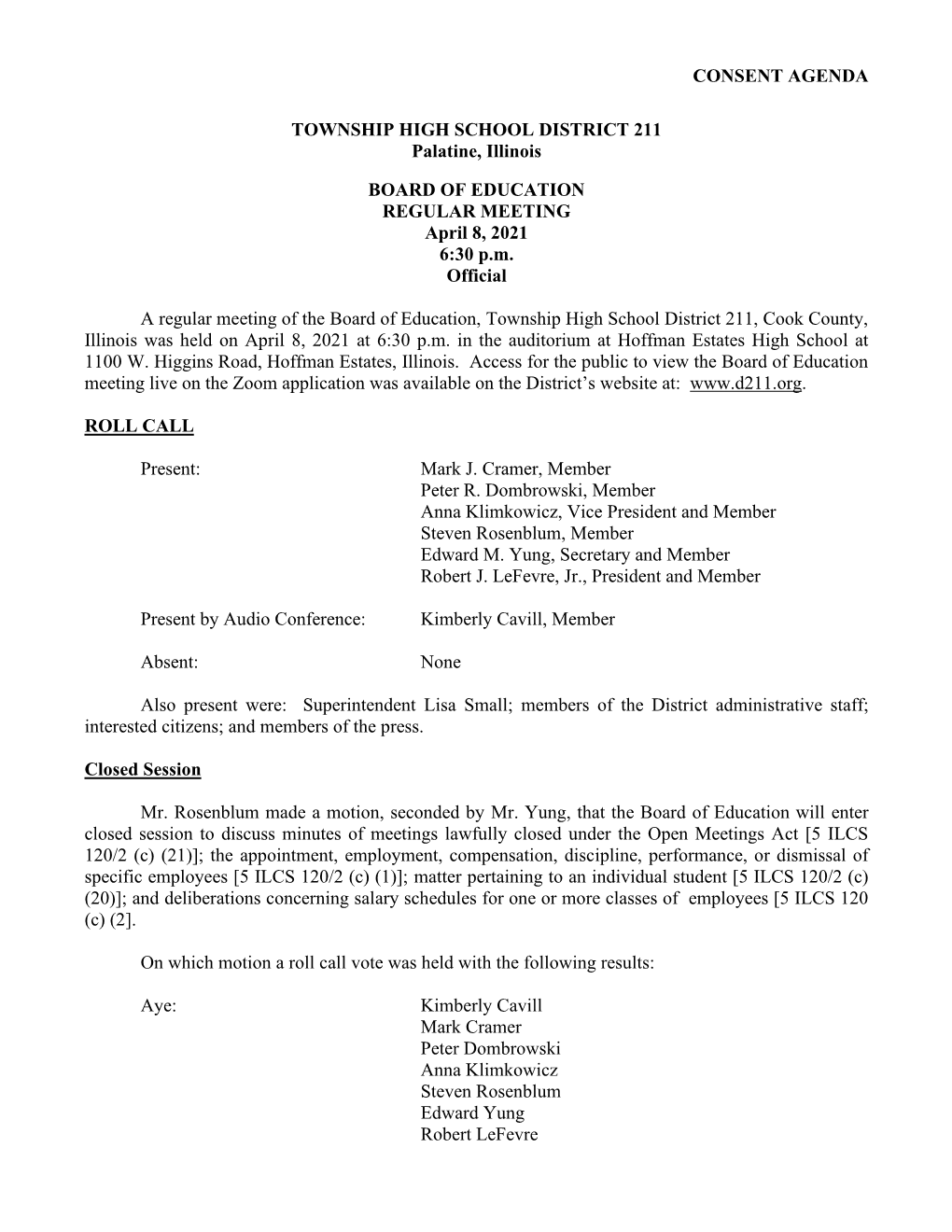 Board Minutes -- April 8 2021.Pdf