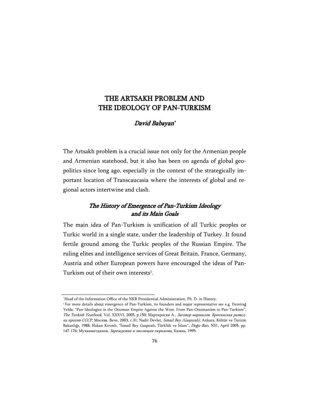 The Artsakh Problem and the Ideology of Pan-Turkism