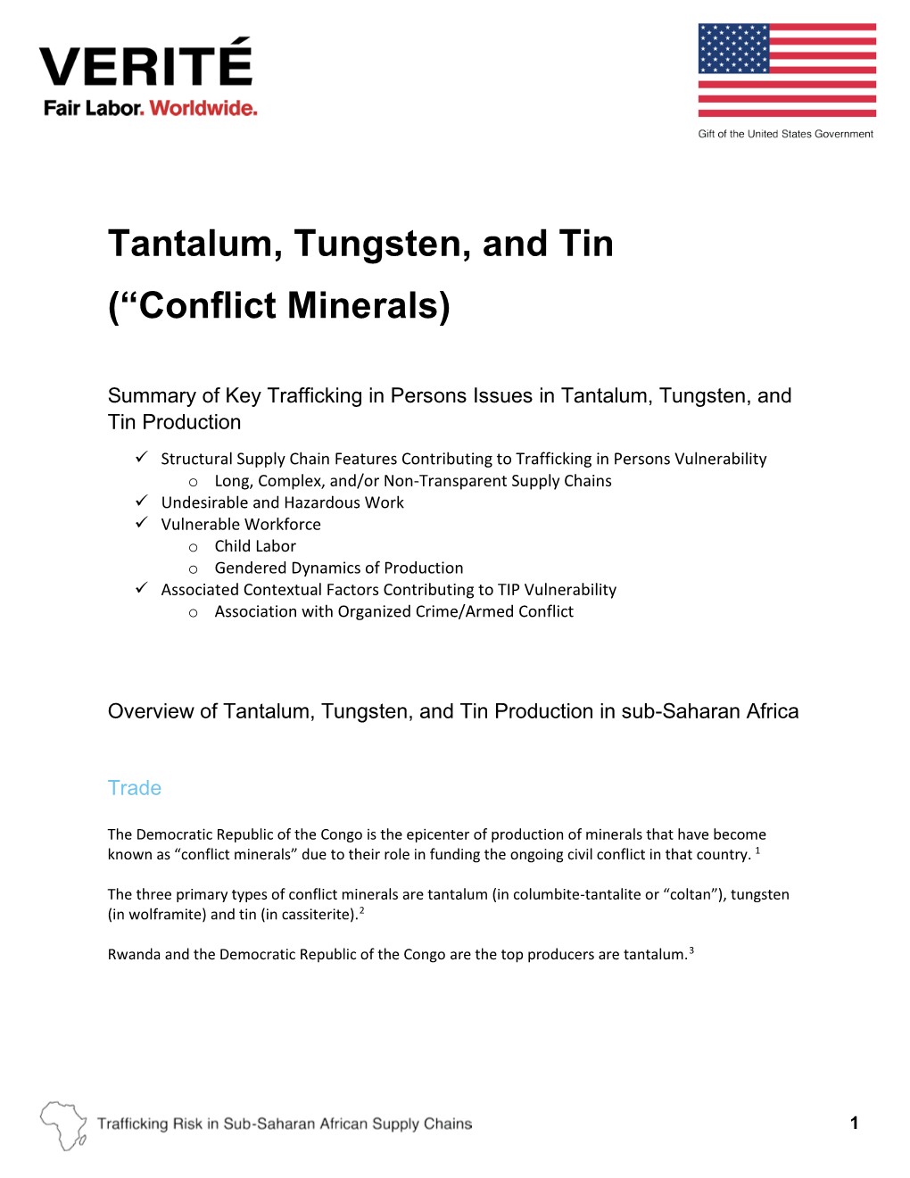 Tantalum, Tungsten, and Tin (“Conflict Minerals)