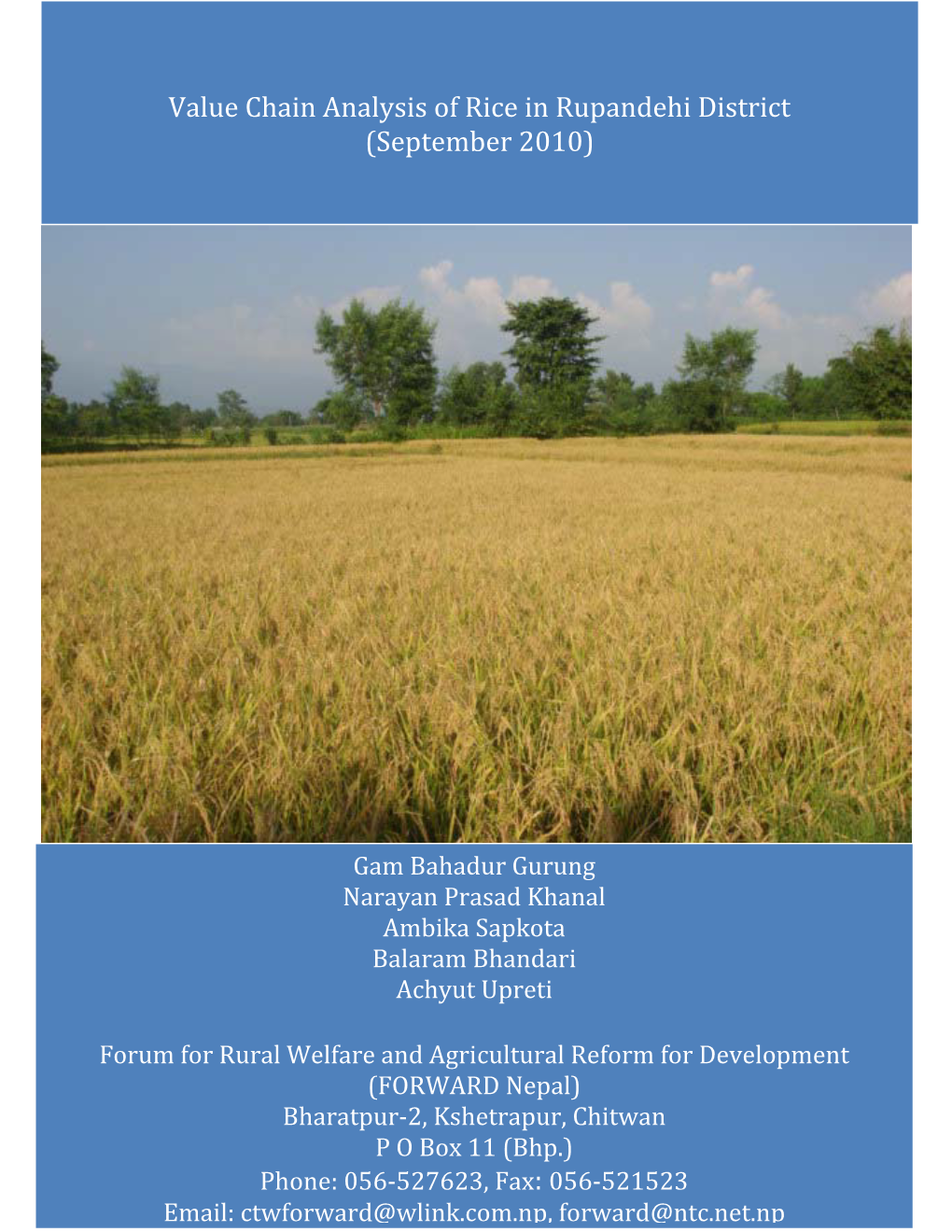 Value Chain Analysis of Rice in Rupandehi District (September 2010)