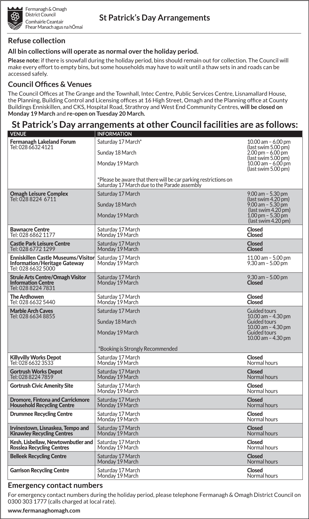 St Patrick's Day Arrangements