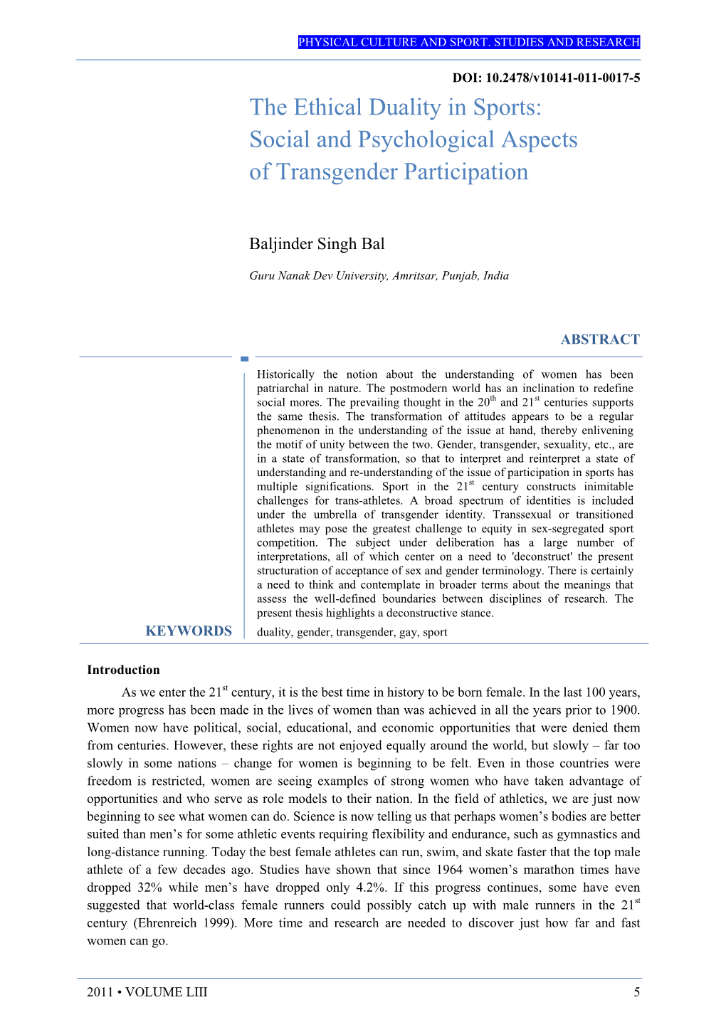 Social and Psychological Aspects of Transgender Participation