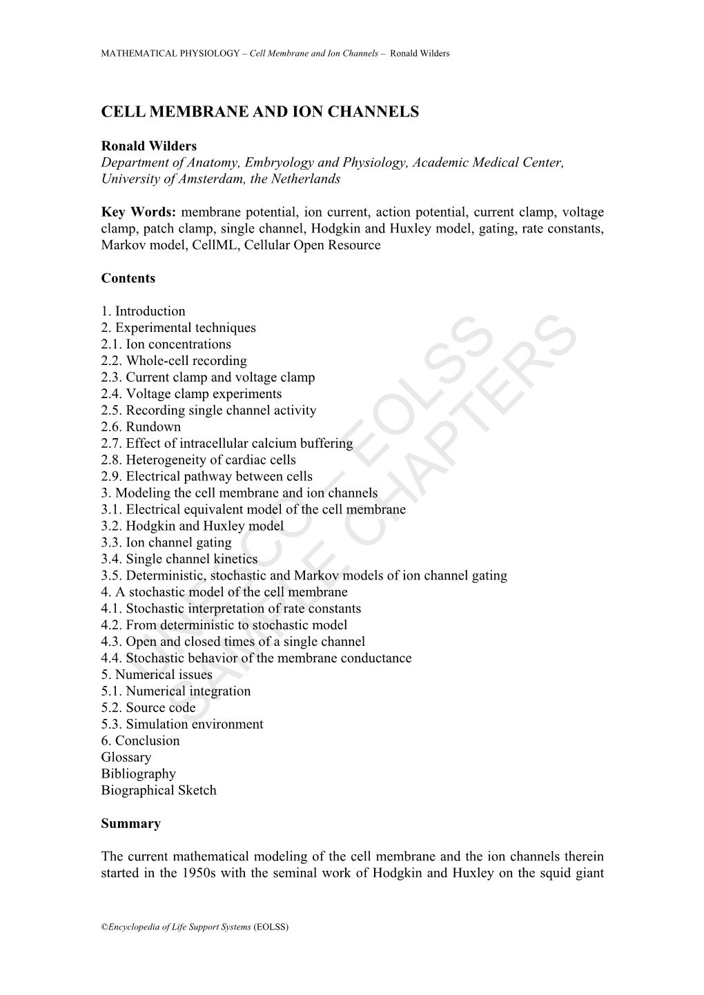 Cell Membrane and Ion Channels – Ronald Wilders