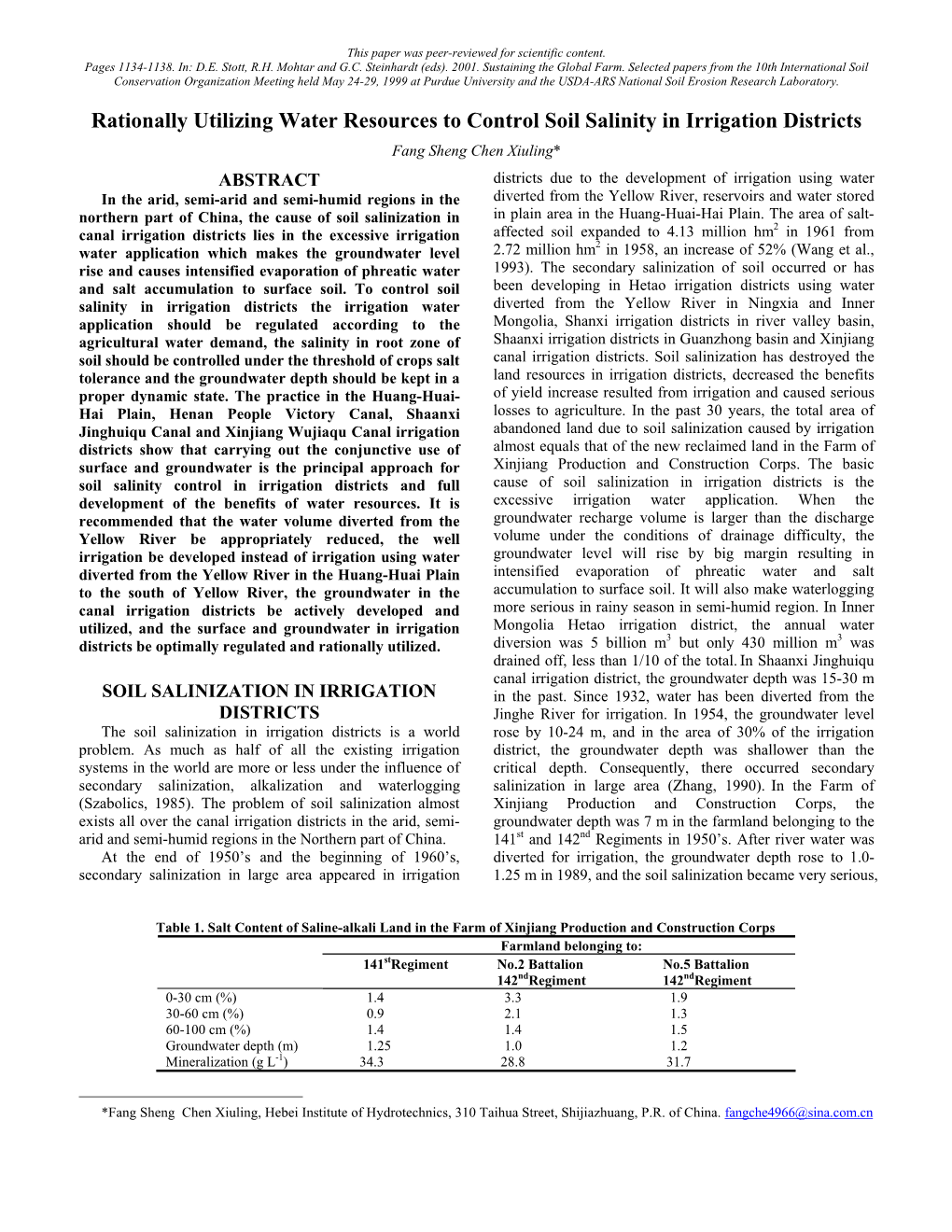 Rationally Utilizing Water Resources to Control Soil Salinity In