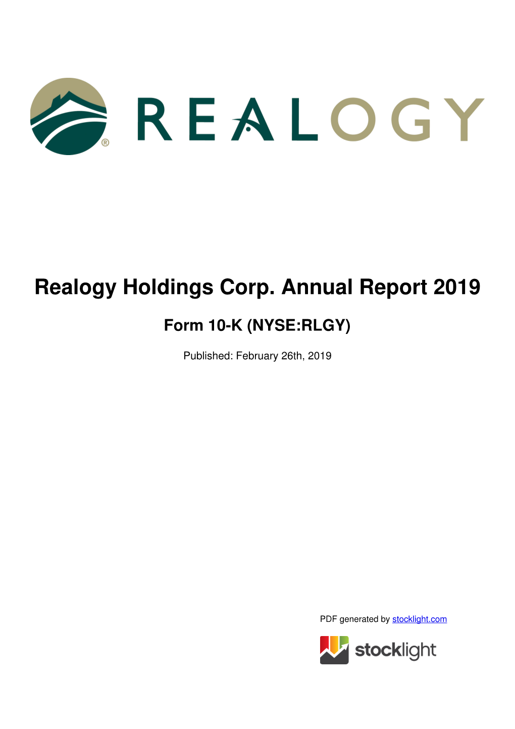 Realogy Holdings Corp. Annual Report 2019