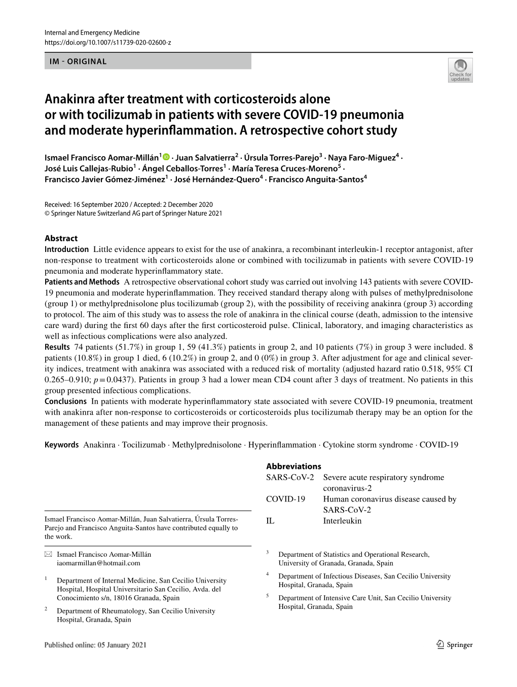 Anakinra After Treatment with Corticosteroids Alone Or with Tocilizumab in Patients with Severe COVID-19 Pneumonia and Moderate