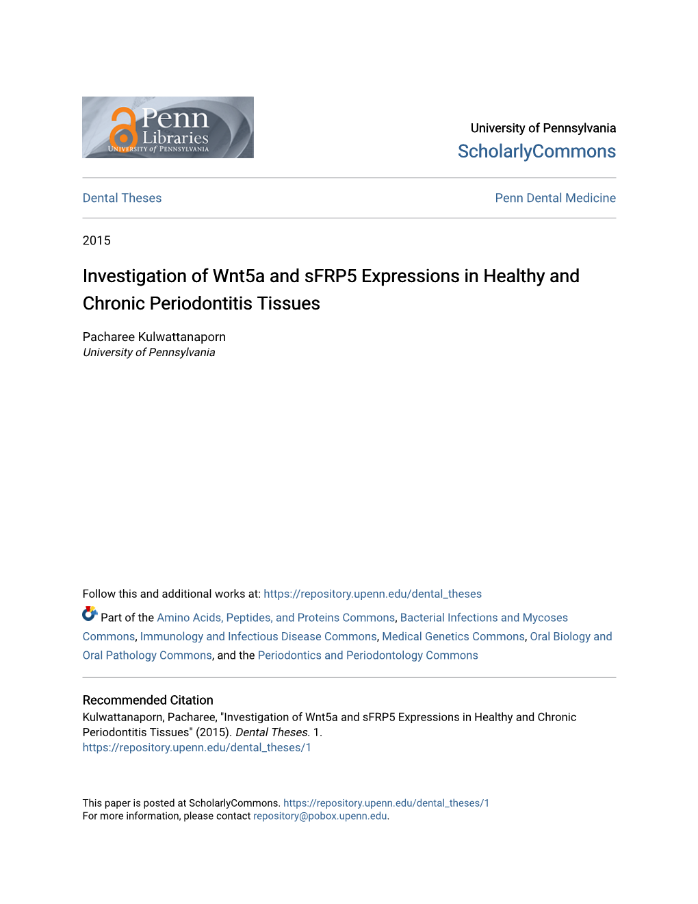 Investigation of Wnt5a and Sfrp5 Expressions in Healthy and Chronic Periodontitis Tissues