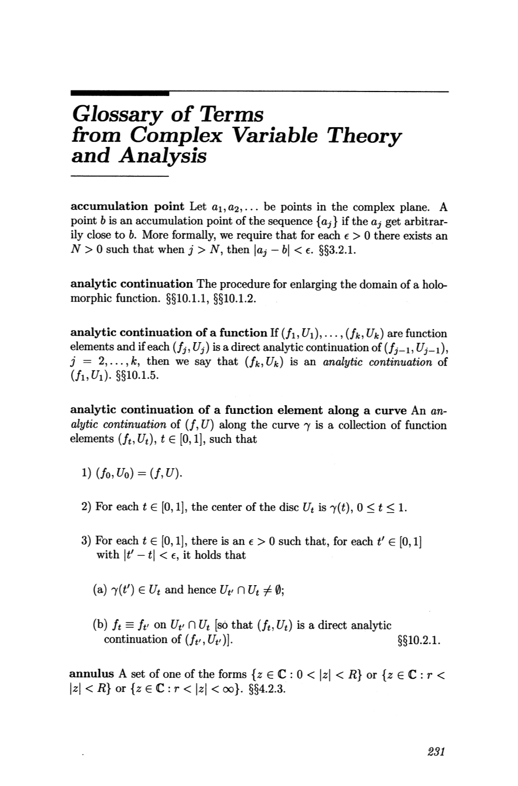 Glossary of Terms from Complex Variable Theory and Analysis Accumulation Point Let At, A2,