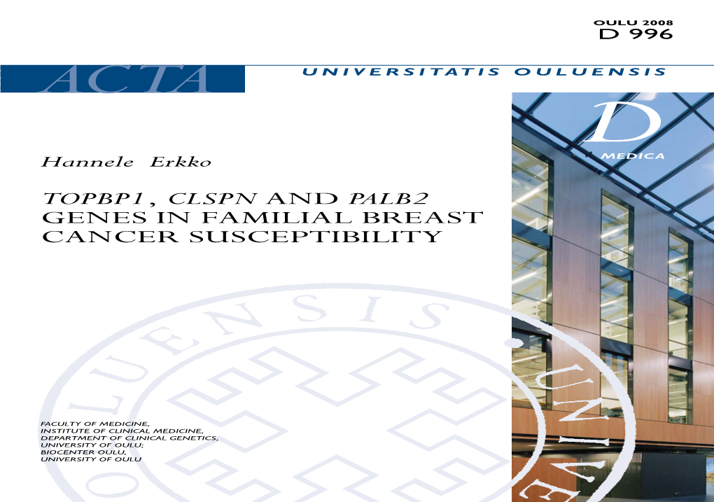 Topbp1, Clspn and Palb2 Genes in Familial Breast Cancer Susceptibility