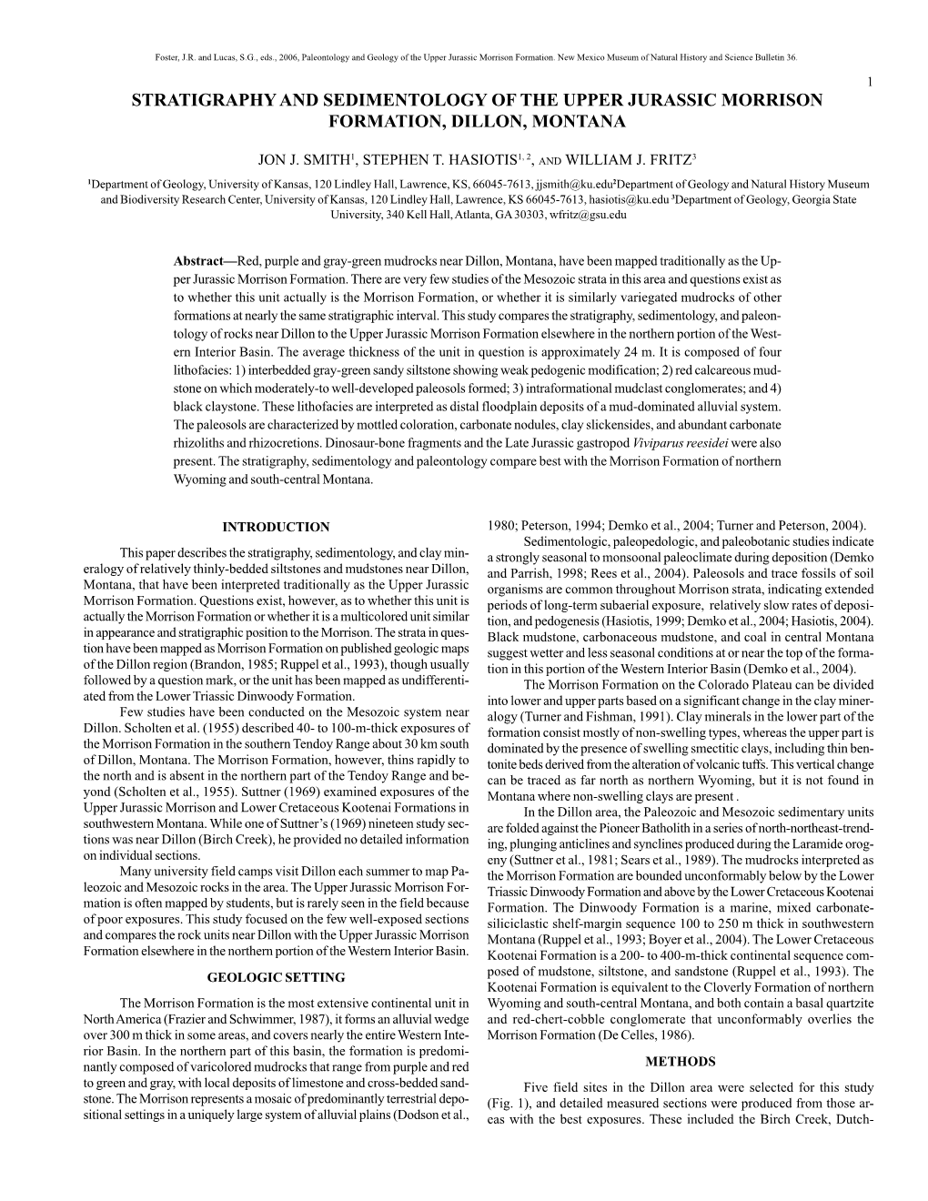 Stratigraphy and Sedimentology of the Upper Jurassic Morrison Formation, Dillon, Montana