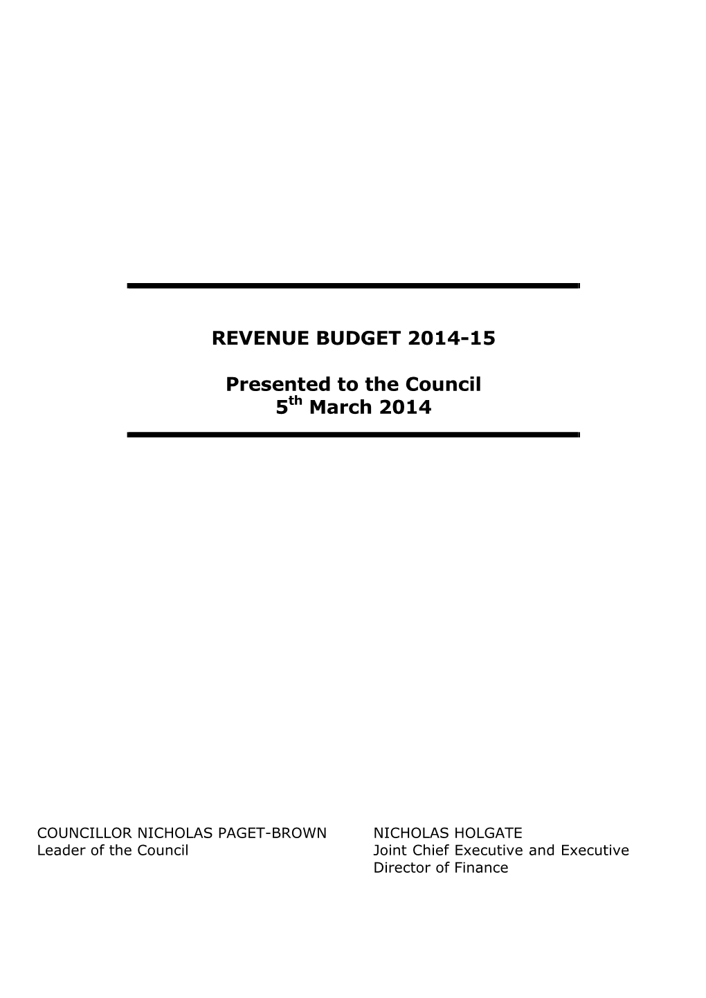 Revenue Budget 2014-15
