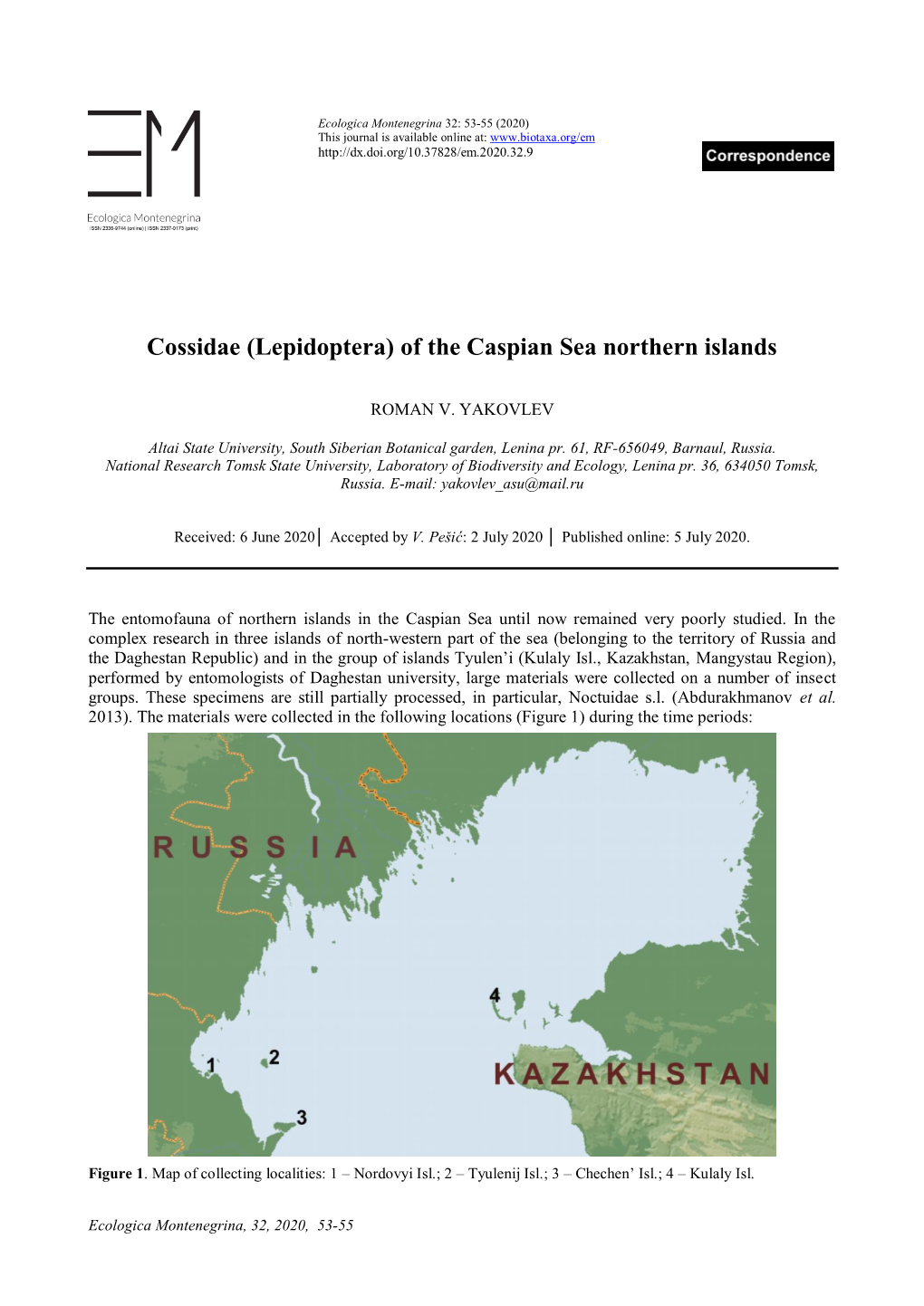 Cossidae (Lepidoptera) of the Caspian Sea Northern Islands