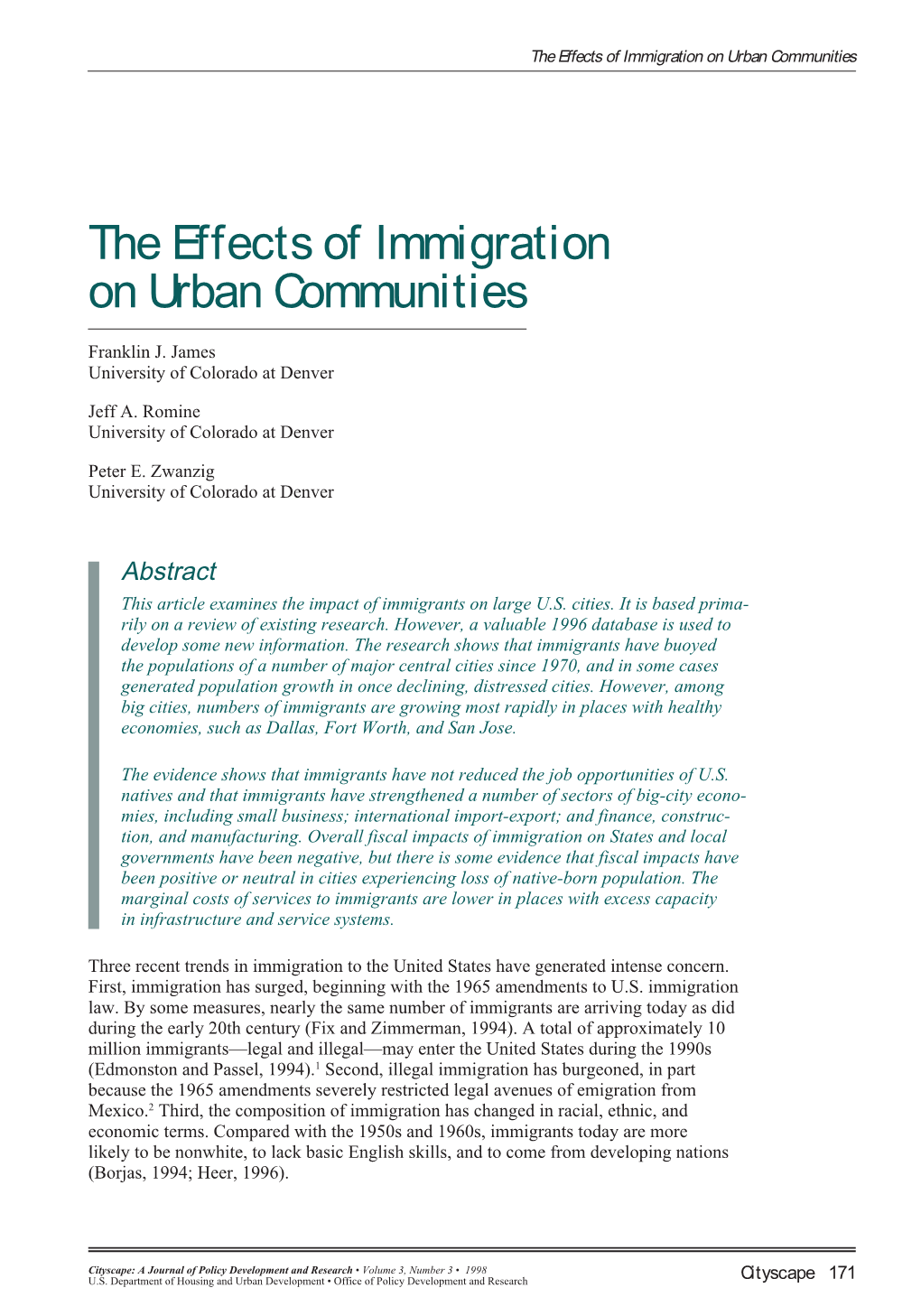 The Effects of Immigration on Urban Communities