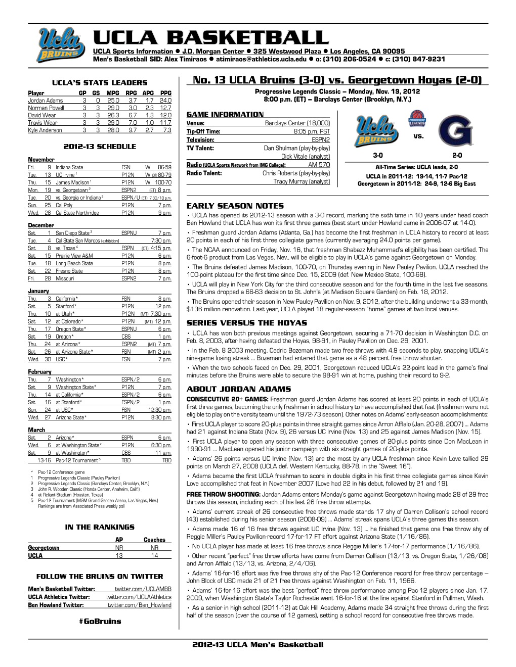 UCLA BASKETBALL UCLA Sports Information L J.D