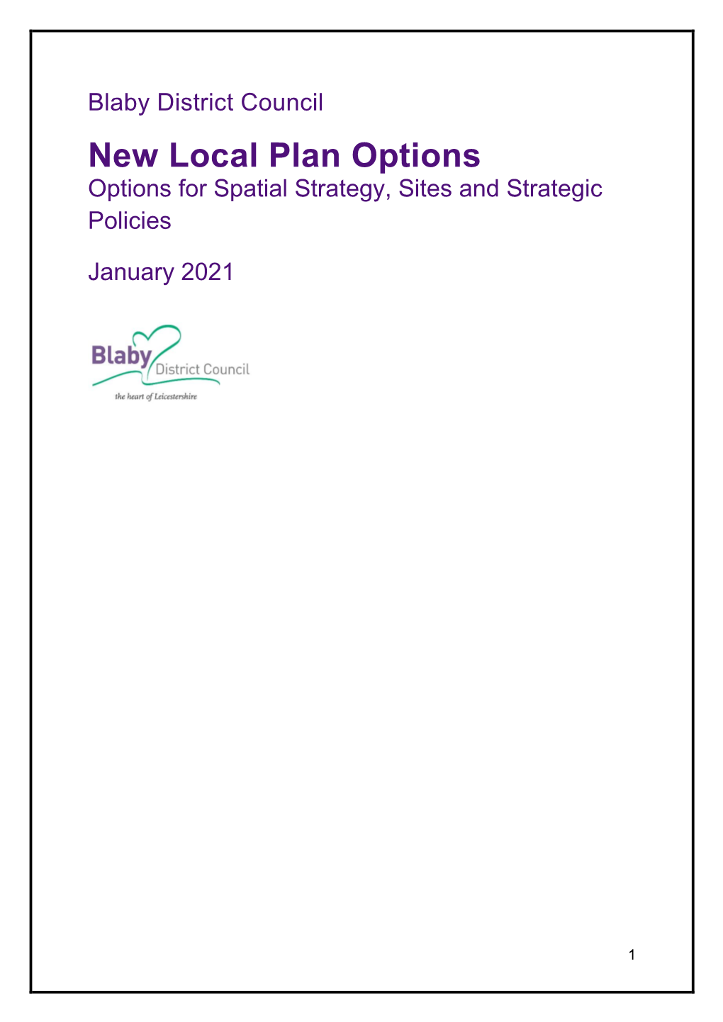 Blaby District New Local Plan Options Document 2021