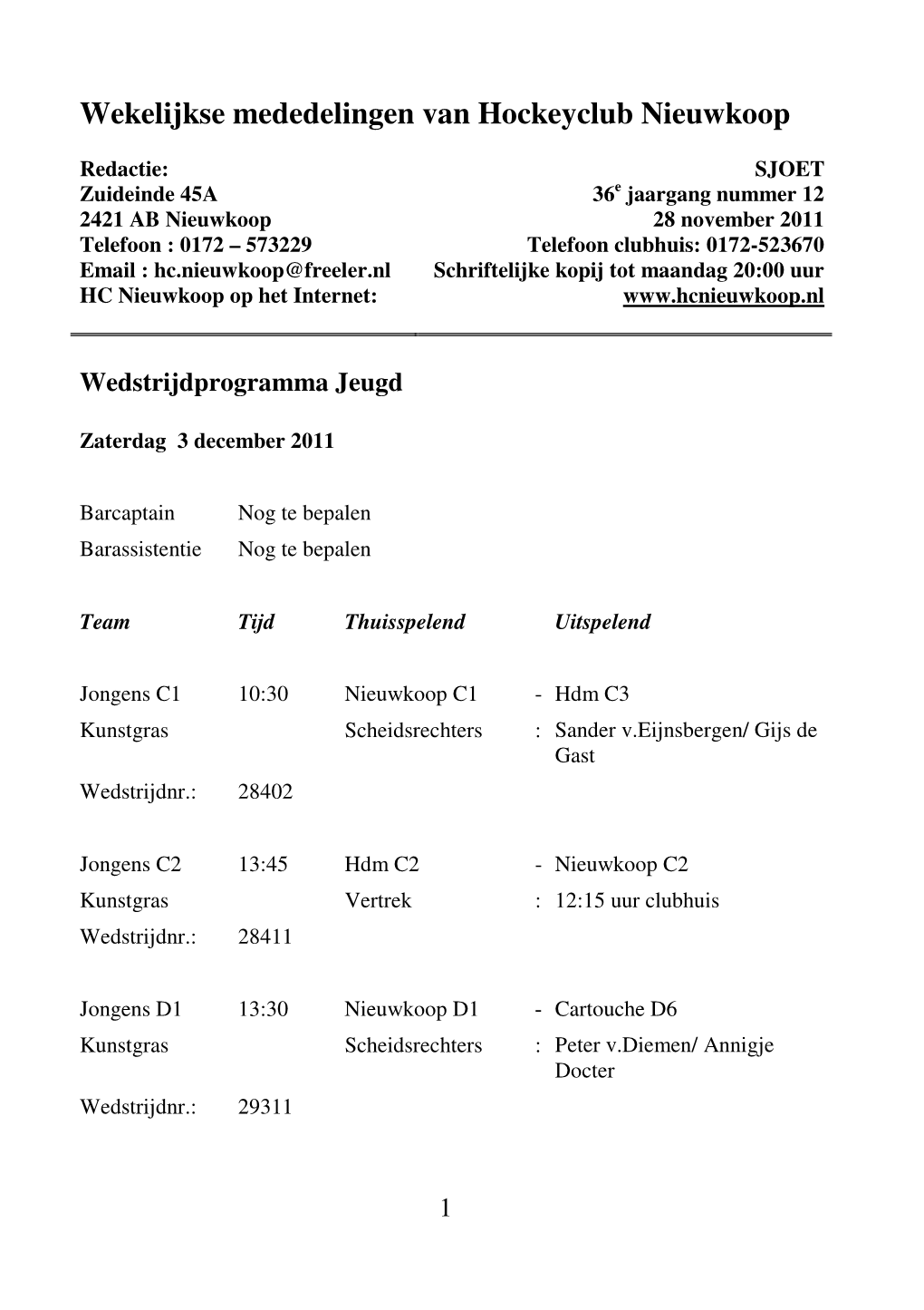 Wekelijkse Mededelingen Van Hockeyclub Nieuwkoop