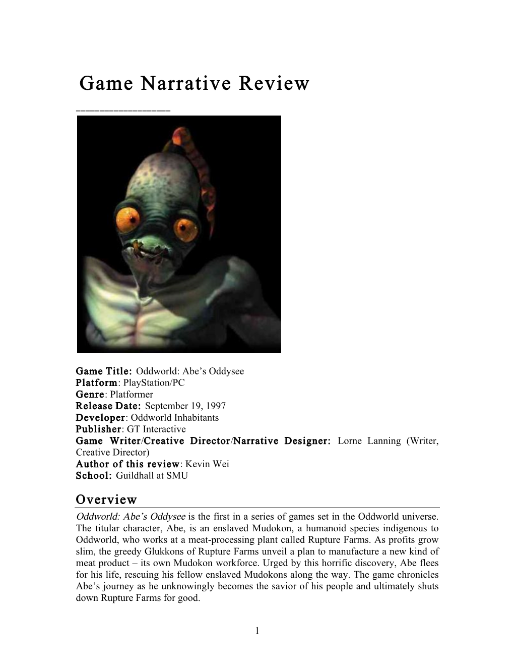 Game Narrative Review