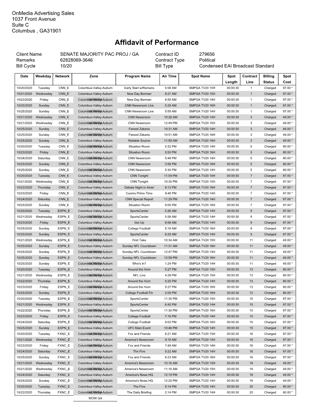 Affidavit of Performance