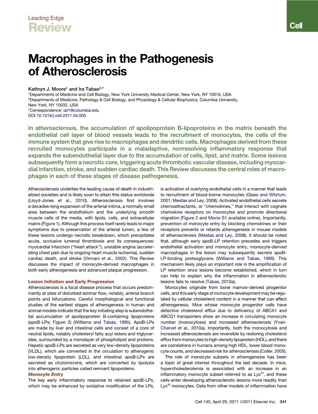 Macrophages in the Pathogenesis of Atherosclerosis