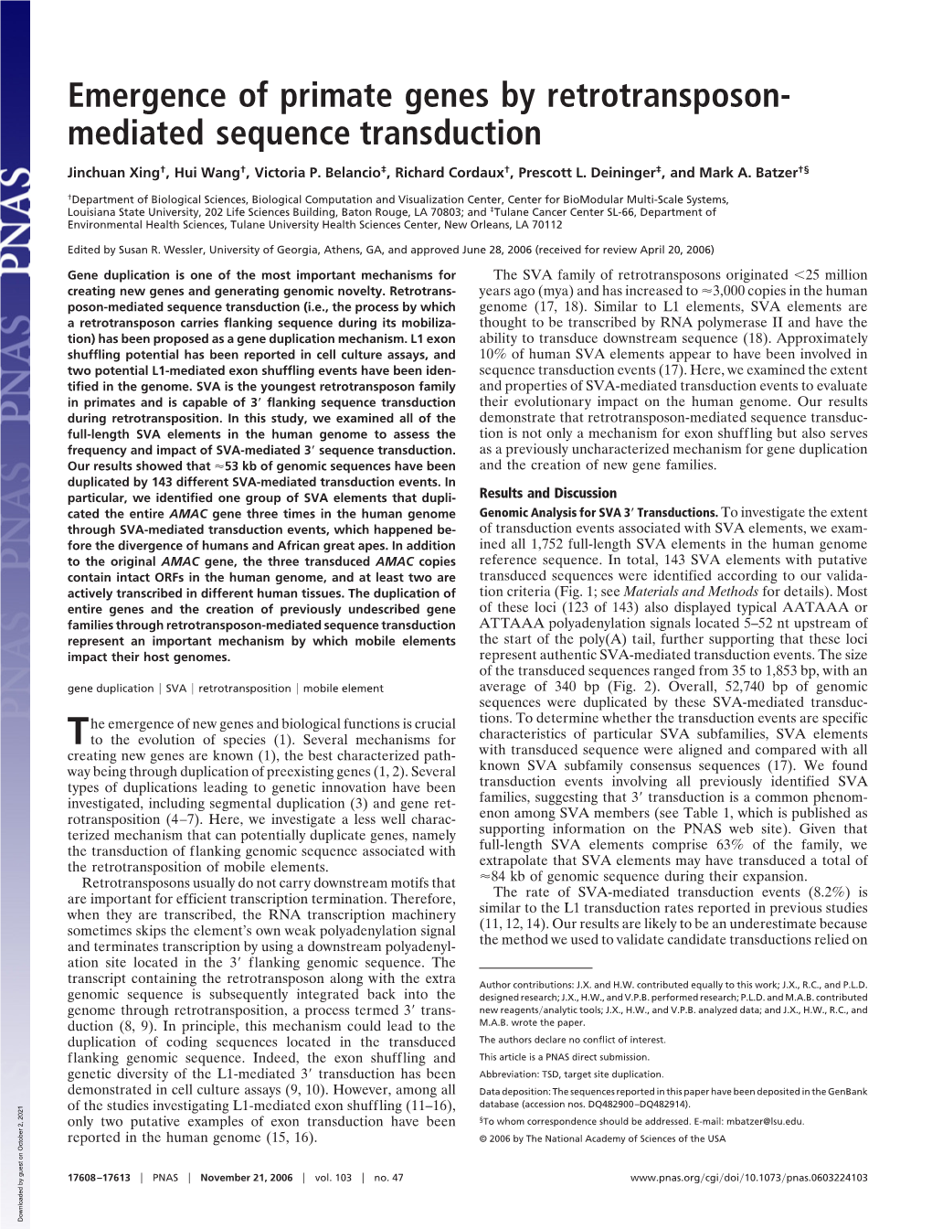 Emergence of Primate Genes by Retrotransposon- Mediated Sequence Transduction