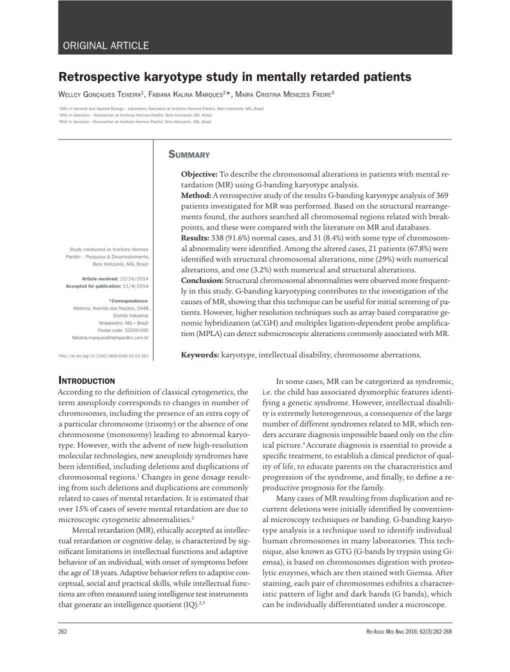 Retrospective Karyotype Study in Mentally Retarded Patients