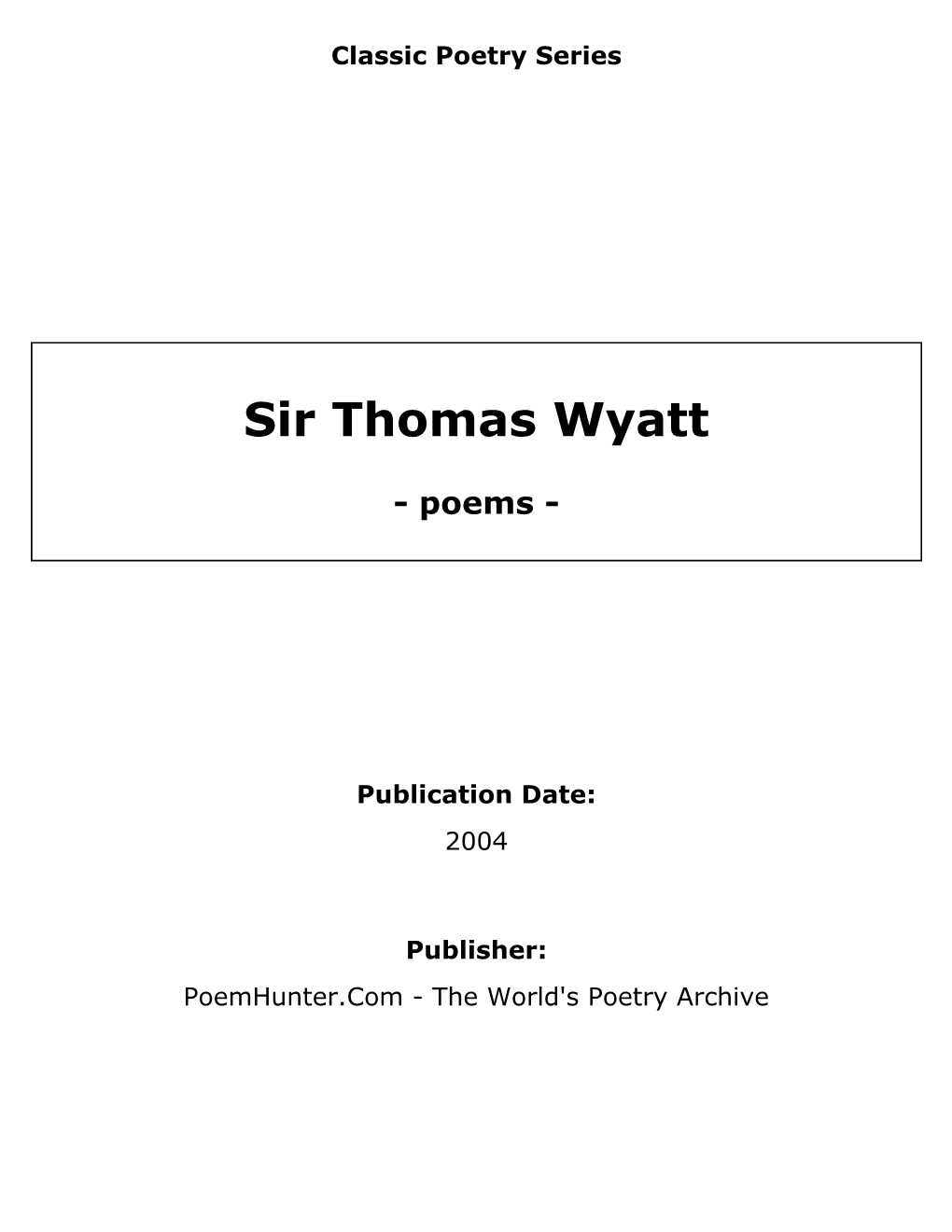 Sir Thomas Wyatt