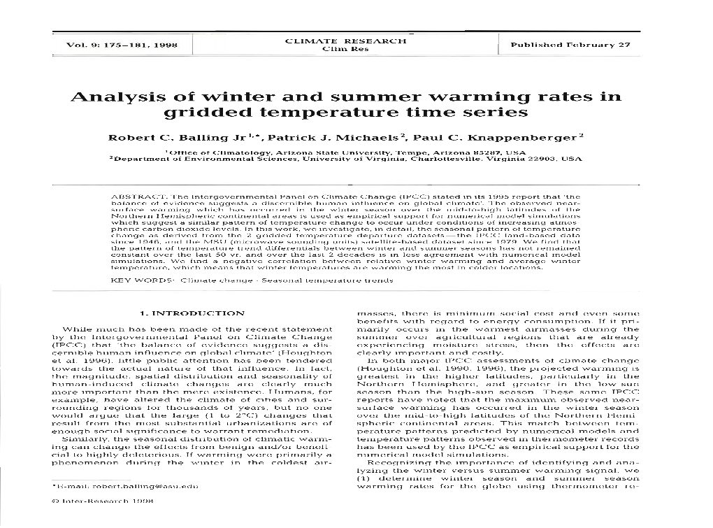 Analysis of Winter and Summer Warming Rates in Gridded Temperature Time Series