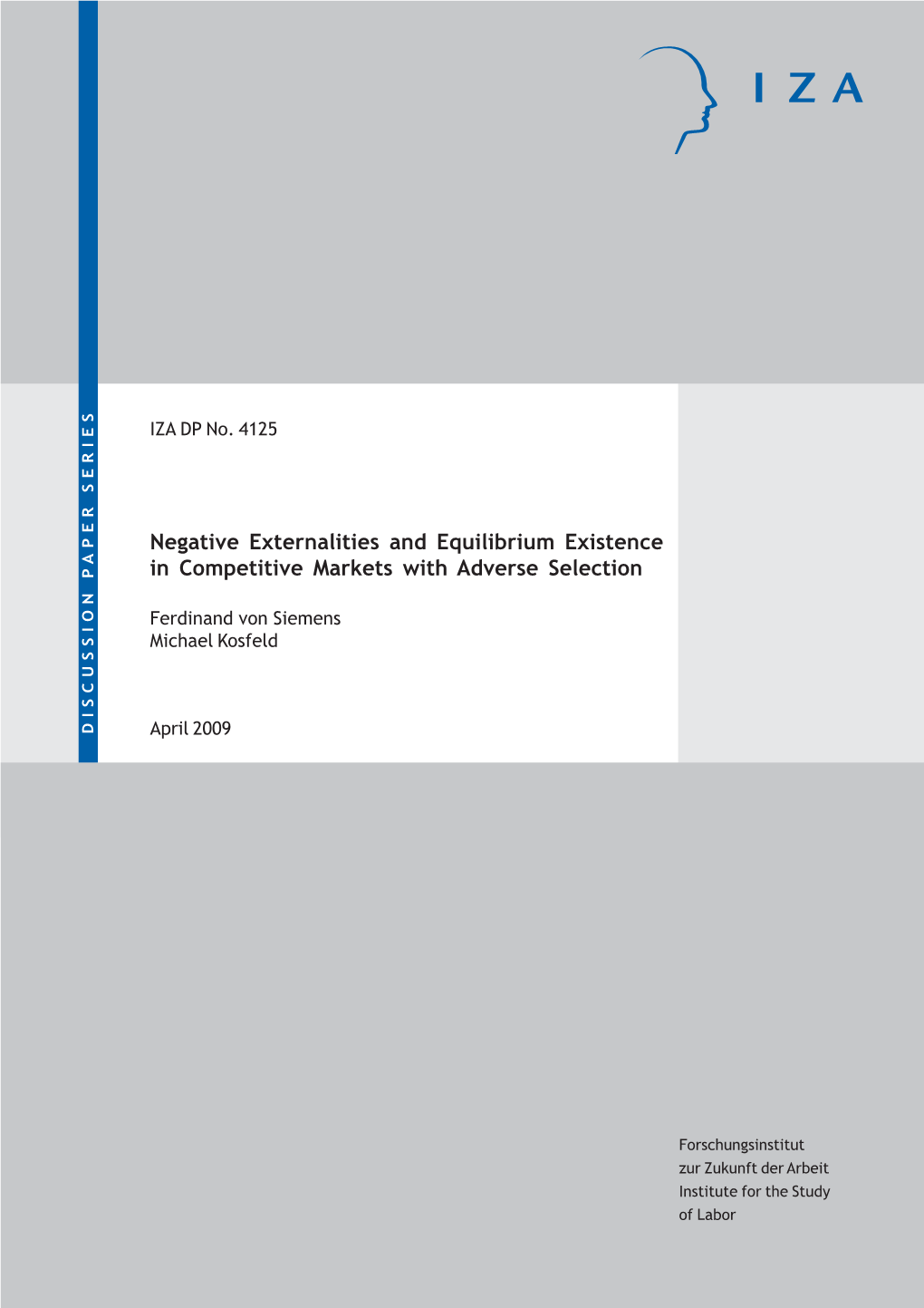 Negative Externalities and Equilibrium Existence in Competitive Markets with Adverse Selection