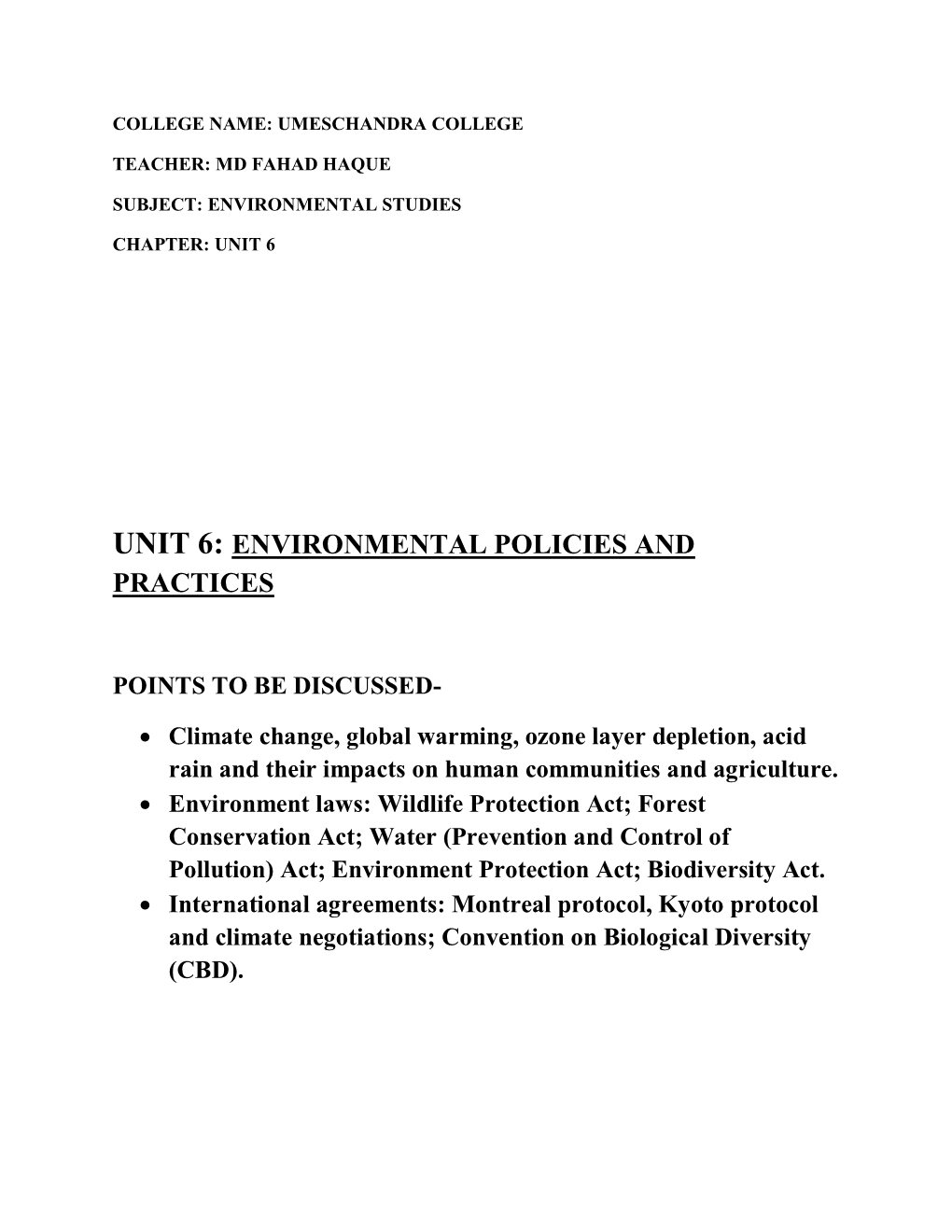 Unit 6: Environmental Policies and Practices