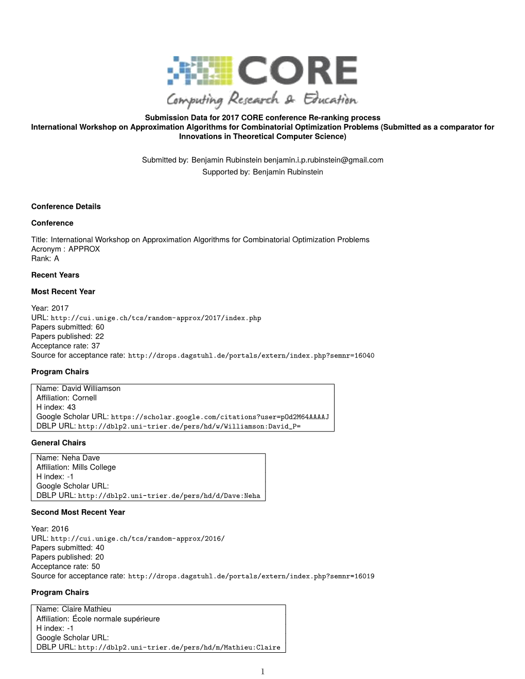 Submission Data for 2017 CORE Conference Re-Ranking Process