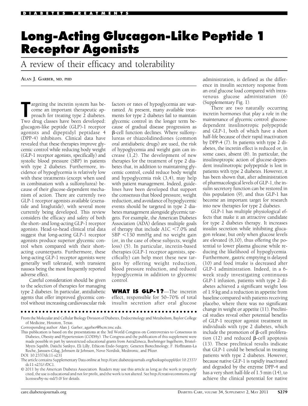 Long-Acting Glucagon-Like Peptide 1 Receptor Agonists a Review of Their Efﬁcacy and Tolerability