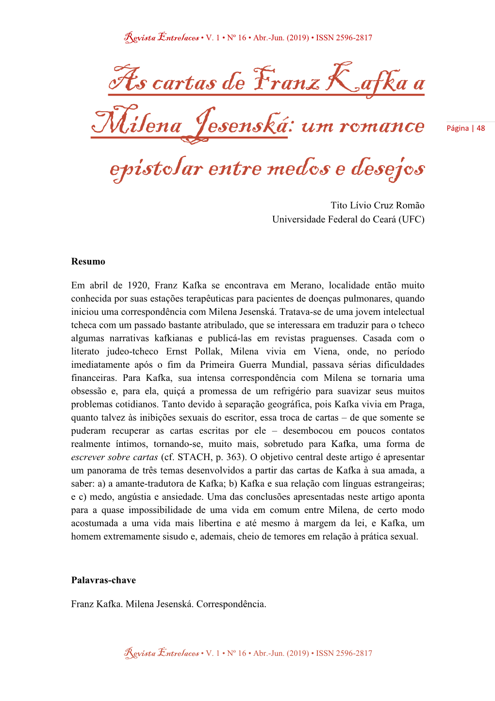 As Cartas De Franz Kafka a Milena Jesenská