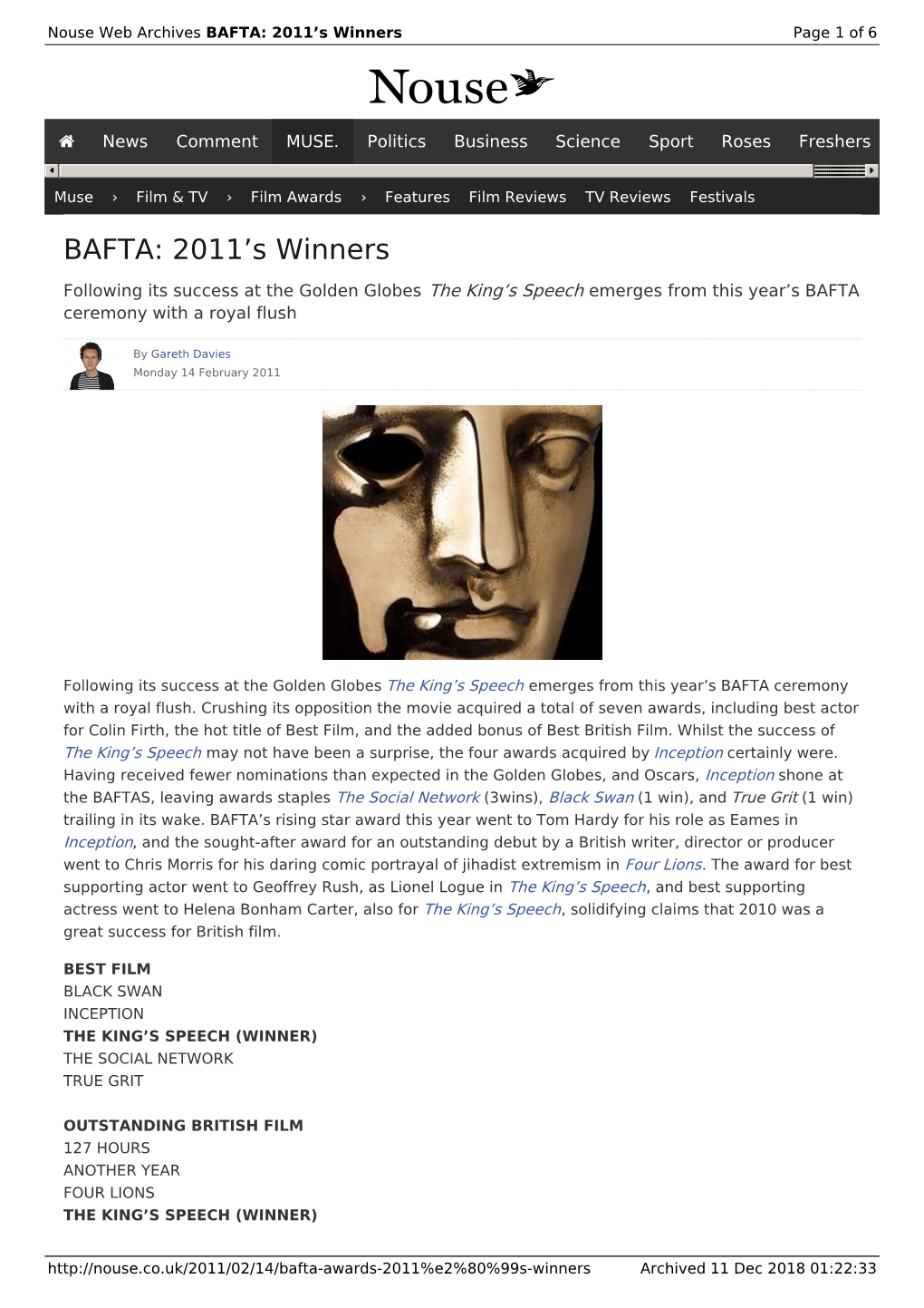 BAFTA: 2011'S Winners | Nouse