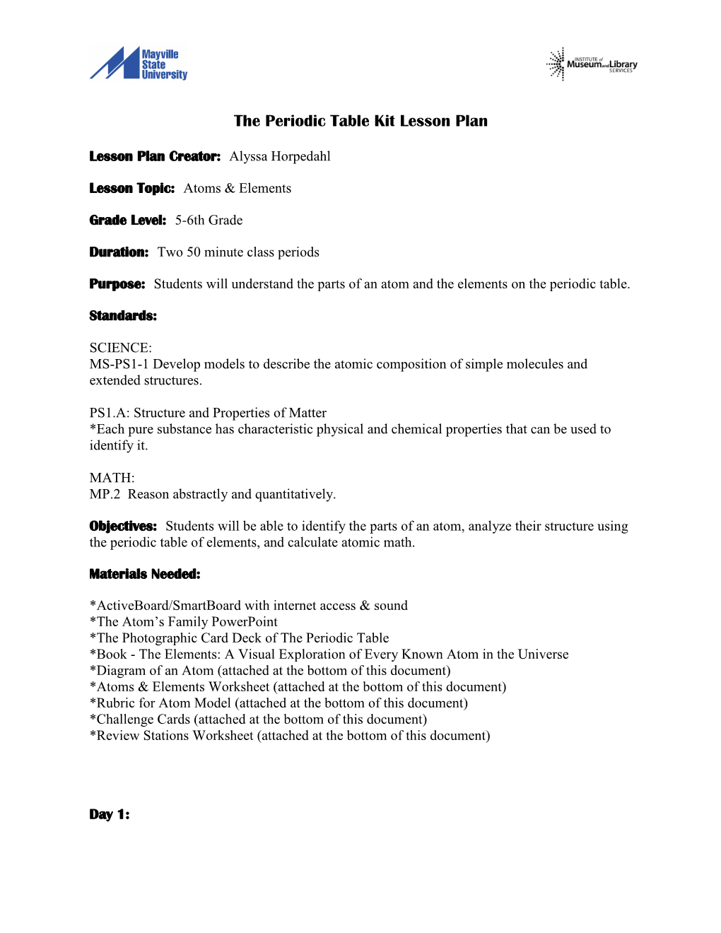 The Periodic Table Kit Lesson Plan