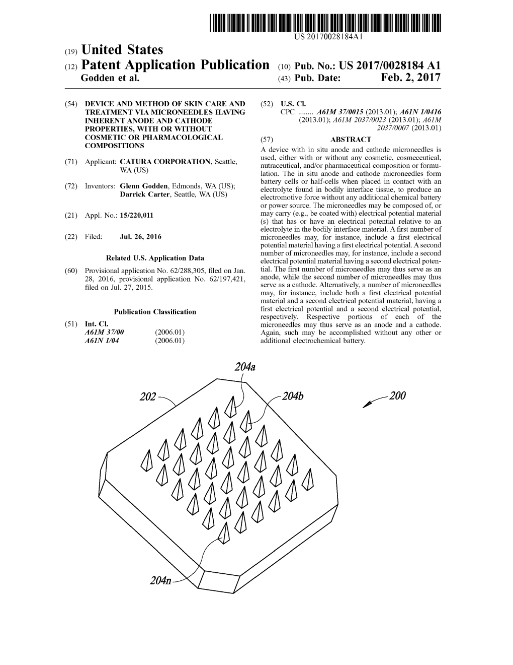 (12) Patent Application Publication (10) Pub. No.: US 2017/0028.184 A1 Godden Et Al