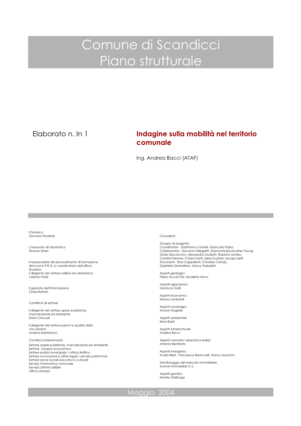 Indagine Sulla Mobilità Nel Territorio Comunale