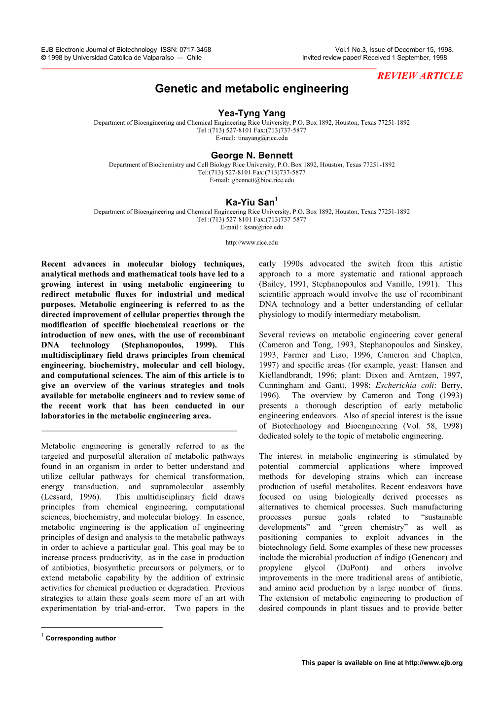 Genetic and Metabolic Engineering