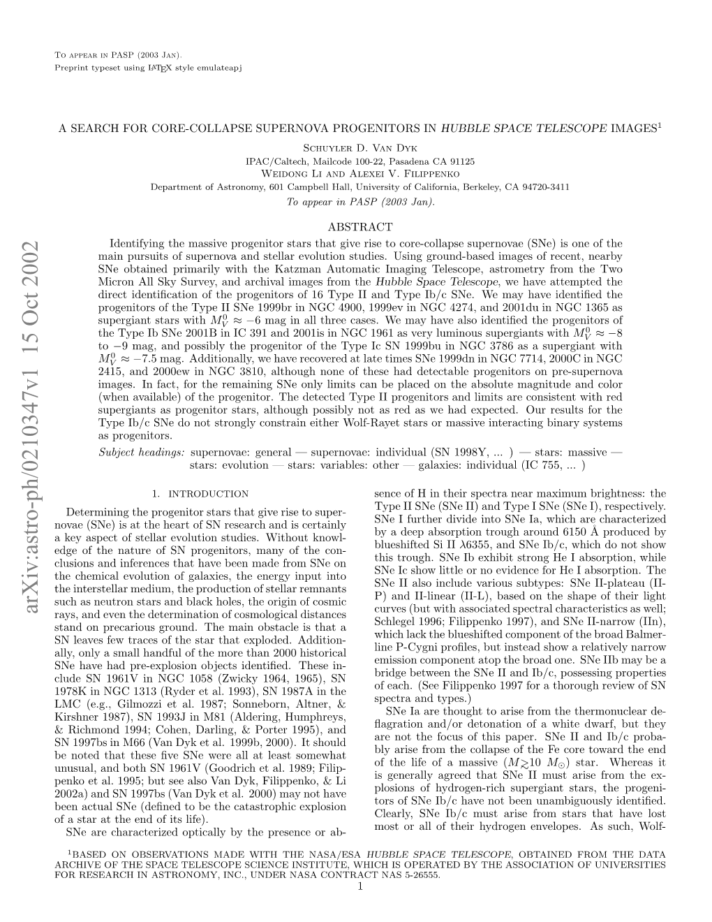 A Search for Core-Collapse Supernova Progenitors in Hubble