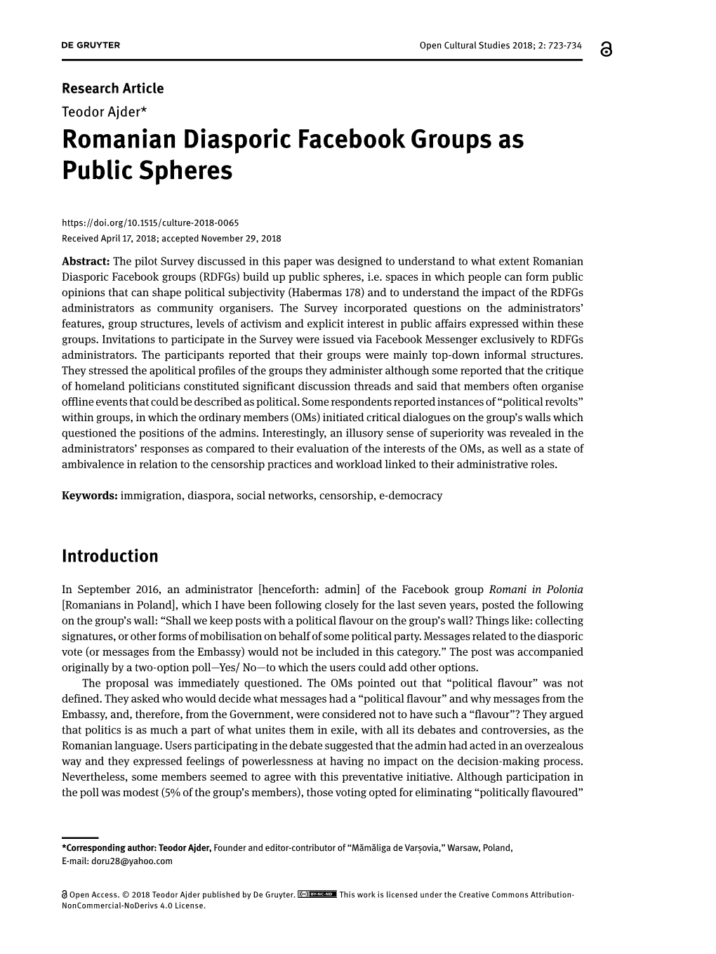 Romanian Diasporic Facebook Groups As Public Spheres