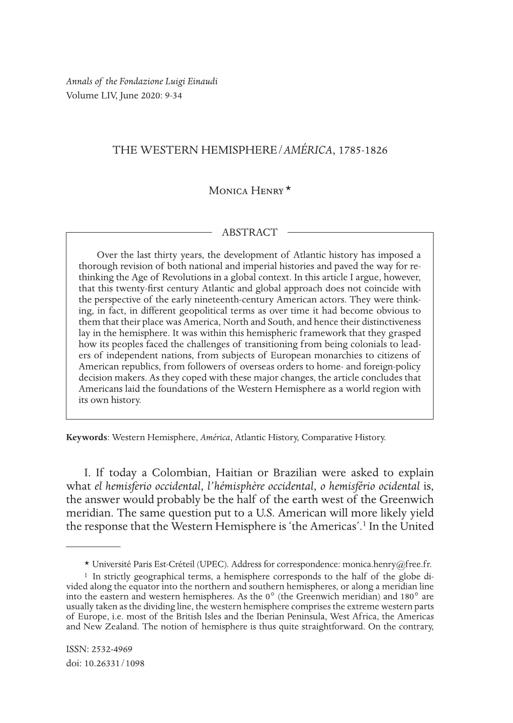 The Western Hemisphere/América, 1785-1826