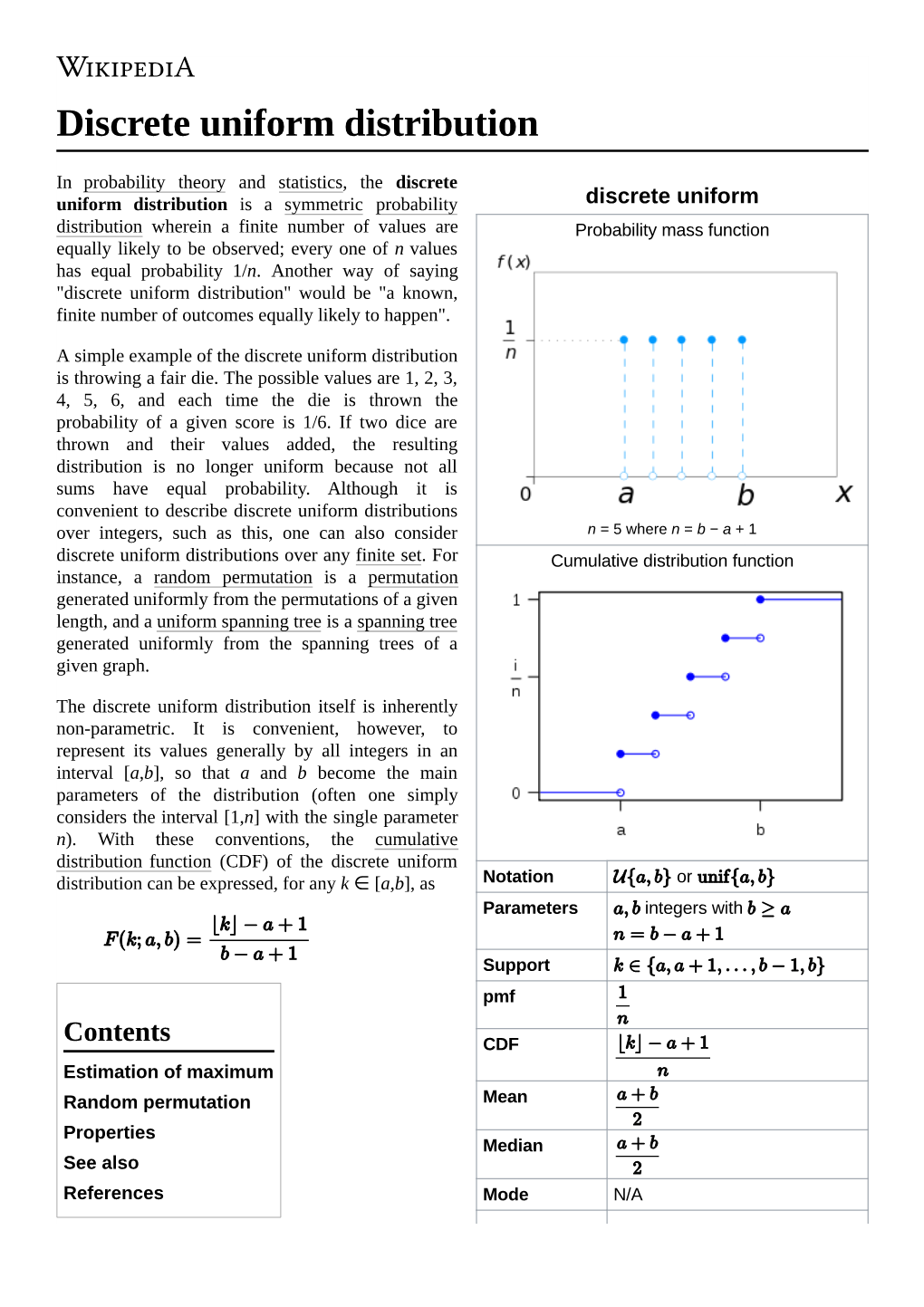 Discrete Uniform Distribution