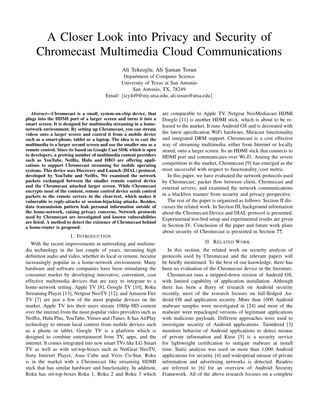 A Closer Look Into Privacy and Security of Chromecast Multimedia Cloud Communications