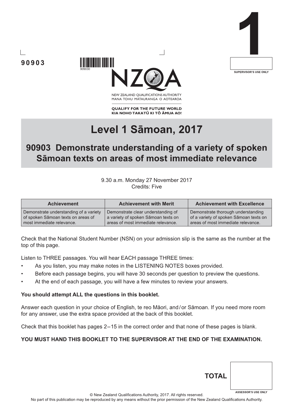 Level 1 Samoan (90903) 2017