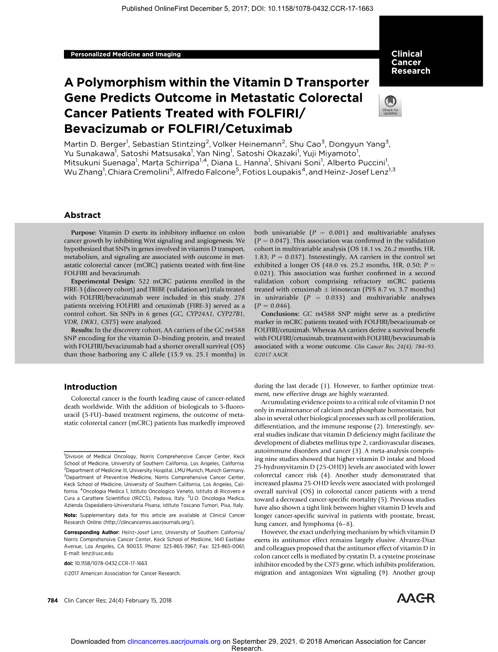 A Polymorphism Within the Vitamin D Transporter Gene Predicts Outcome