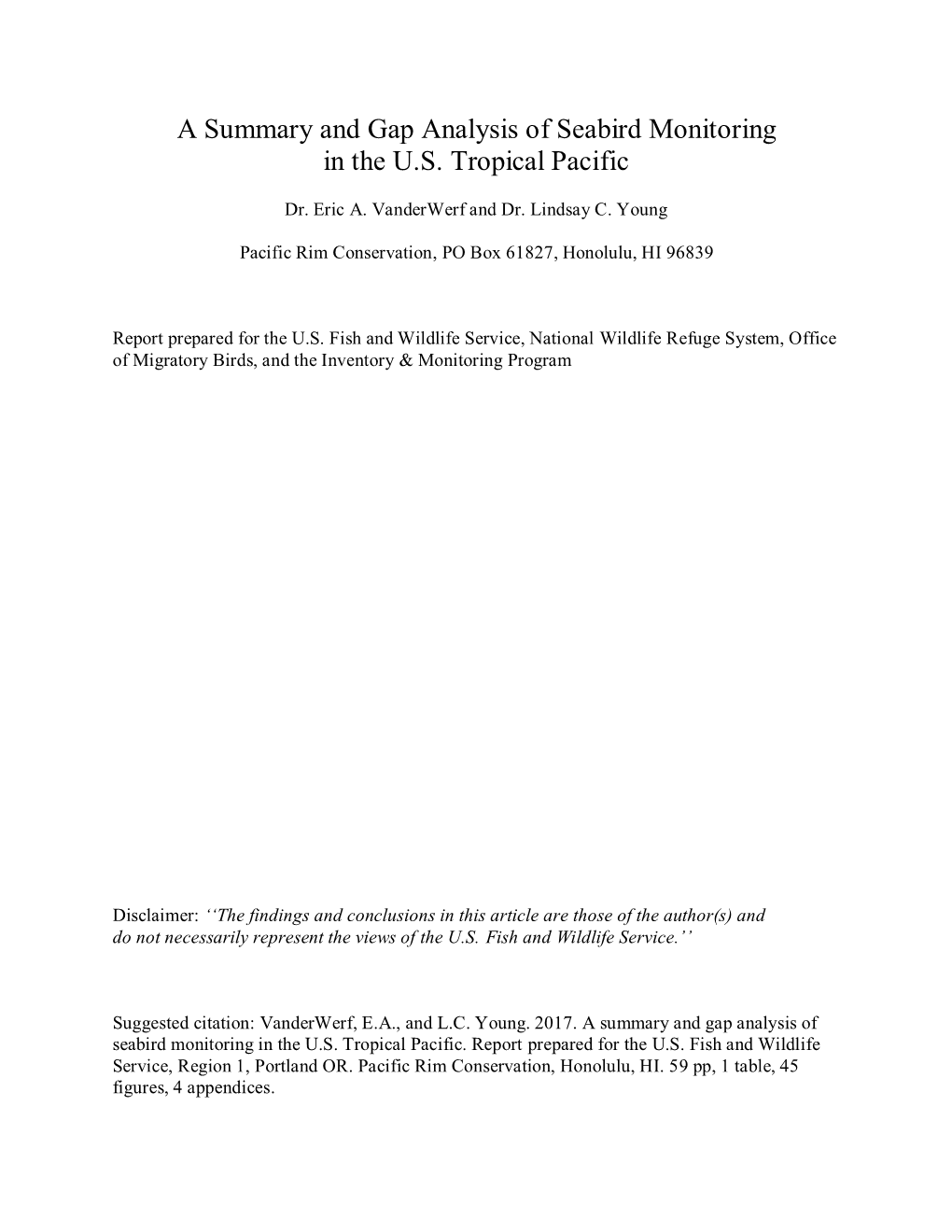 Gap Analysis of Seabird Monitoring in the US Tropical Pacific