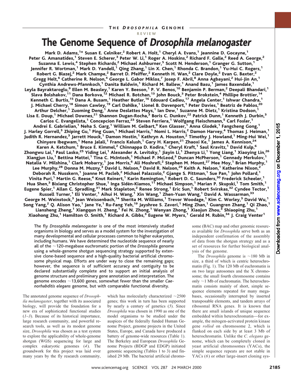 The Genome Sequence of Drosophila Melanogaster Mark D