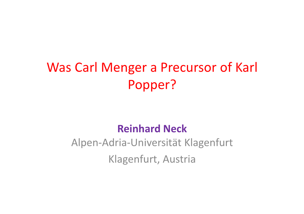 Was Carl Menger a Precursor of Karl Popper?