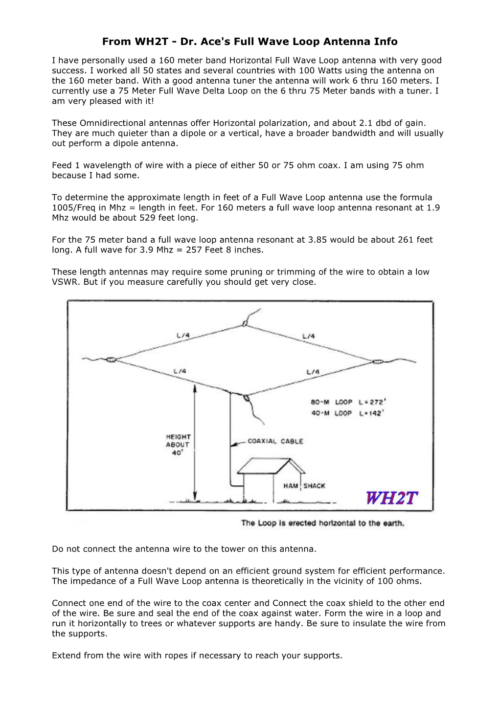 Dr. Ace's Full Wave Loop Antenna Info