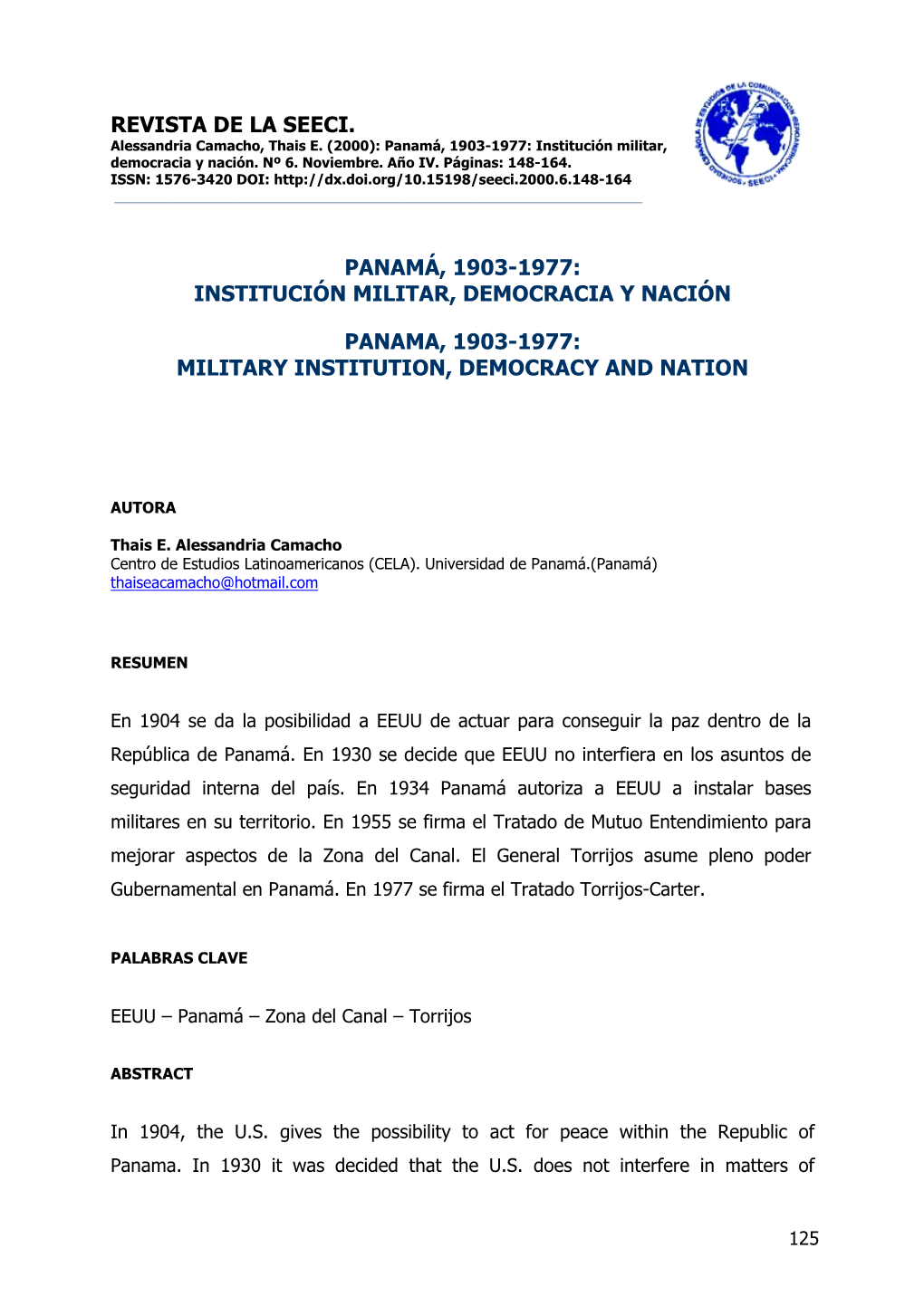 Panamá, 1903-1977: Institución Militar, Democracia Y Nación