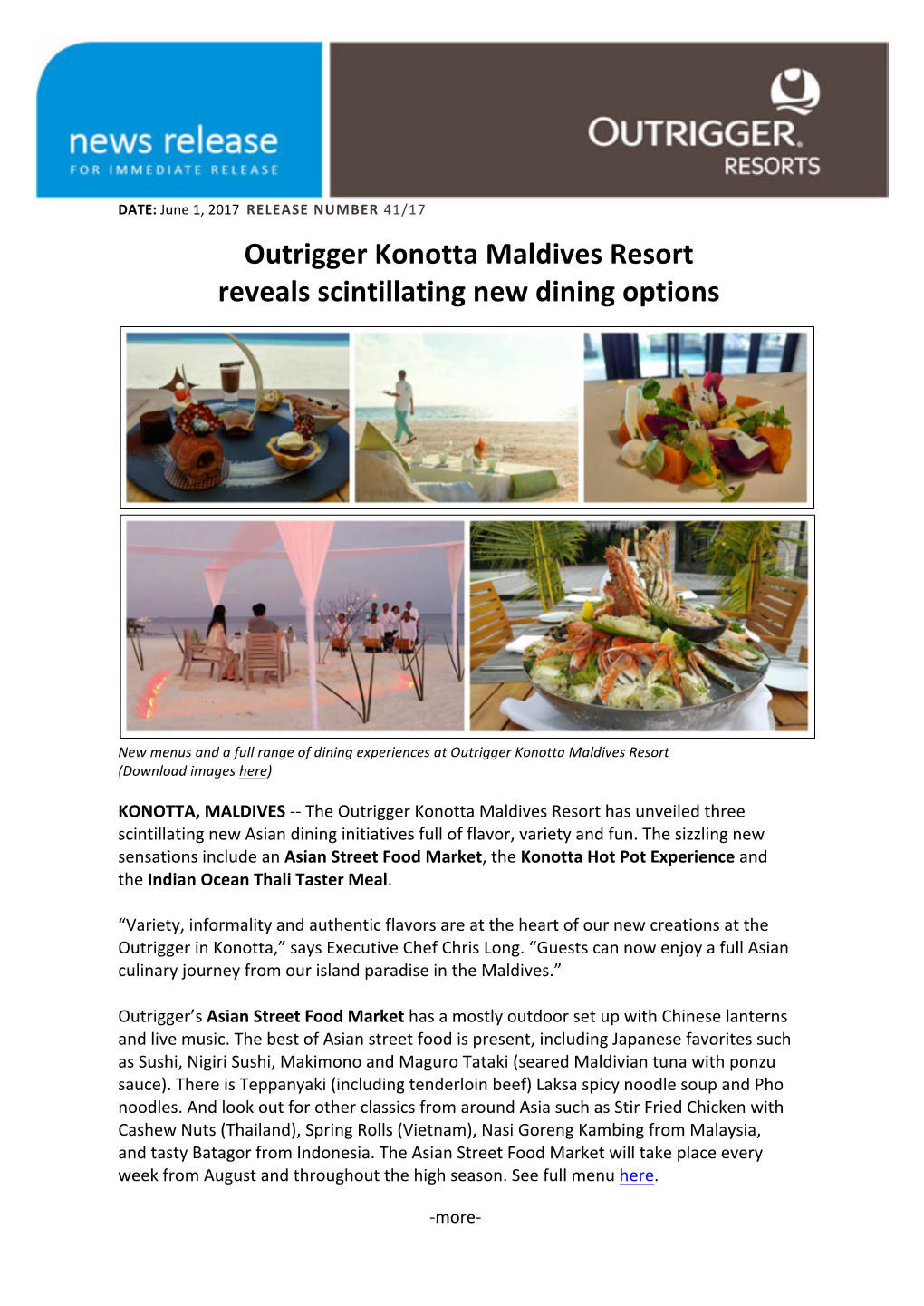 Outrigger Konotta Maldives Resort Reveals Scintillating New Dining Options